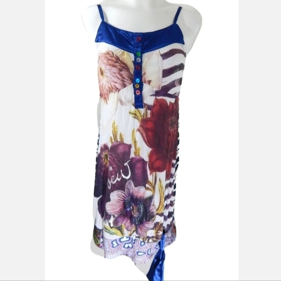 Desigual Floral Stripe Banded Hem Mini Dress - Picture 1 of 3